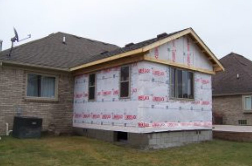 Home addition framed and wrapped, ready for siding