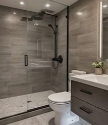 Turned this bathroom into matte walls and glossy floors